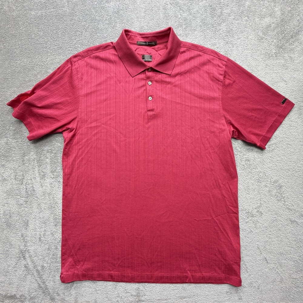 Tiger Woods Polo Shirt Mens XL Red Nike Fit Dry Striped Dr Pepper
